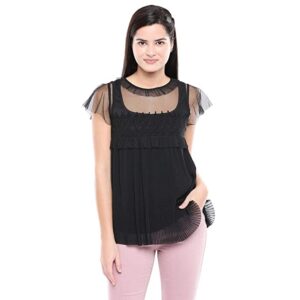Womens Round Neck Solid Lace Yoke Top