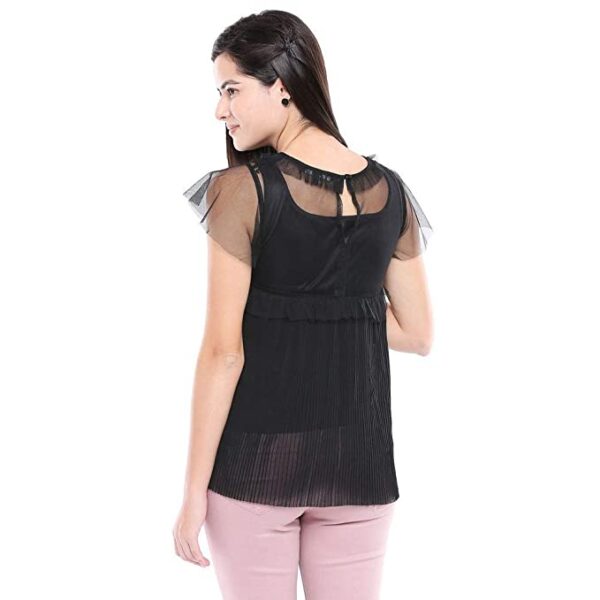 Womens Round Neck Solid Lace Yoke Top - Image 2