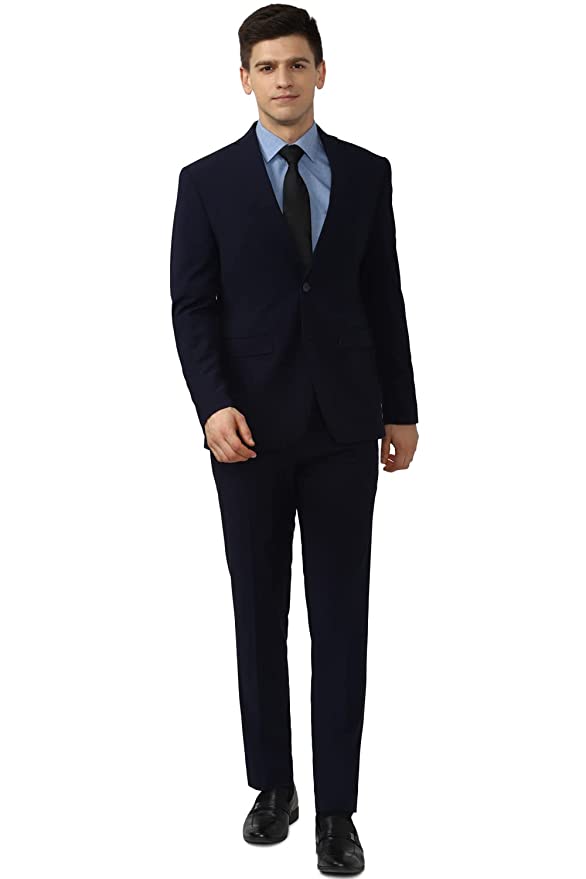 Men's Polyester Blend Two Piece Business Suit Pants Set (PISUONSPS21832_Black_36)