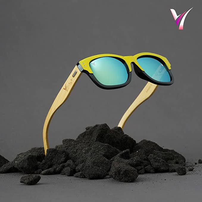 " Men & Women Handcrafted Airforce Blue Bamboo Sunglasses '' Iconic & Stylish - Image 3