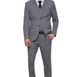 Men's Polyester Blend Grey Three Piece Suit Business Pants Set (VDSUESKFA92533 46)