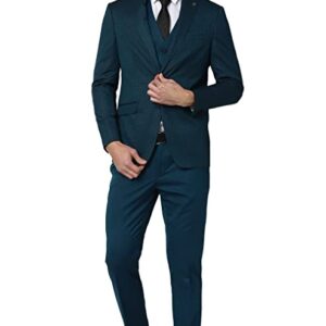 Polyester Blend Men Green Three Piece Suit Business Vest (PIS3SNSF907693 38)