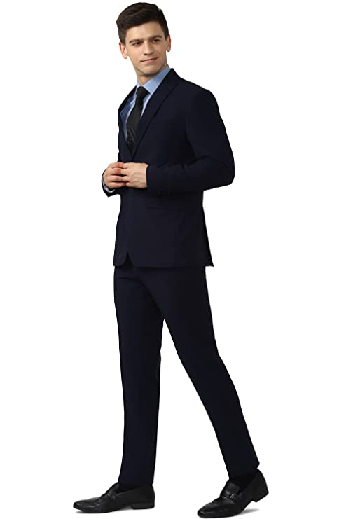 Men's Polyester Blend Two Piece Business Suit Pants Set (PISUONSPS21832_Black_36) - Image 2