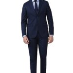 Polyester Blend Men Navy Solid Slim Fit Formal Two Piece Suit Business Pants Set (PISUSNSF328609 40)