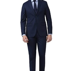 Polyester Blend Men Navy Solid Slim Fit Formal Two Piece Suit Business Pants Set (PISUSNSF328609 40)
