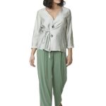 Womens Surplice Neck Textured Top