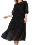 Women's Polyester A-Line Midi Dress (10287073- Black_XS)