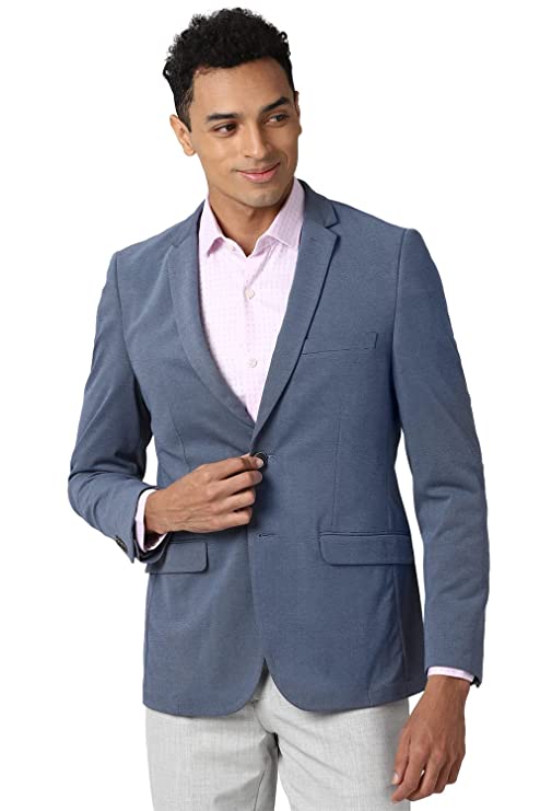 Men's Textured Slim Fit Blue Blazer