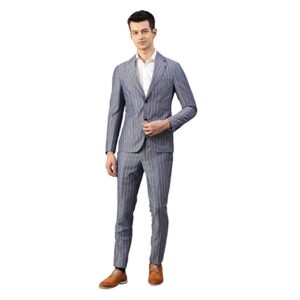 Navy Blue Wool Blend Slim Fit Suit Set
