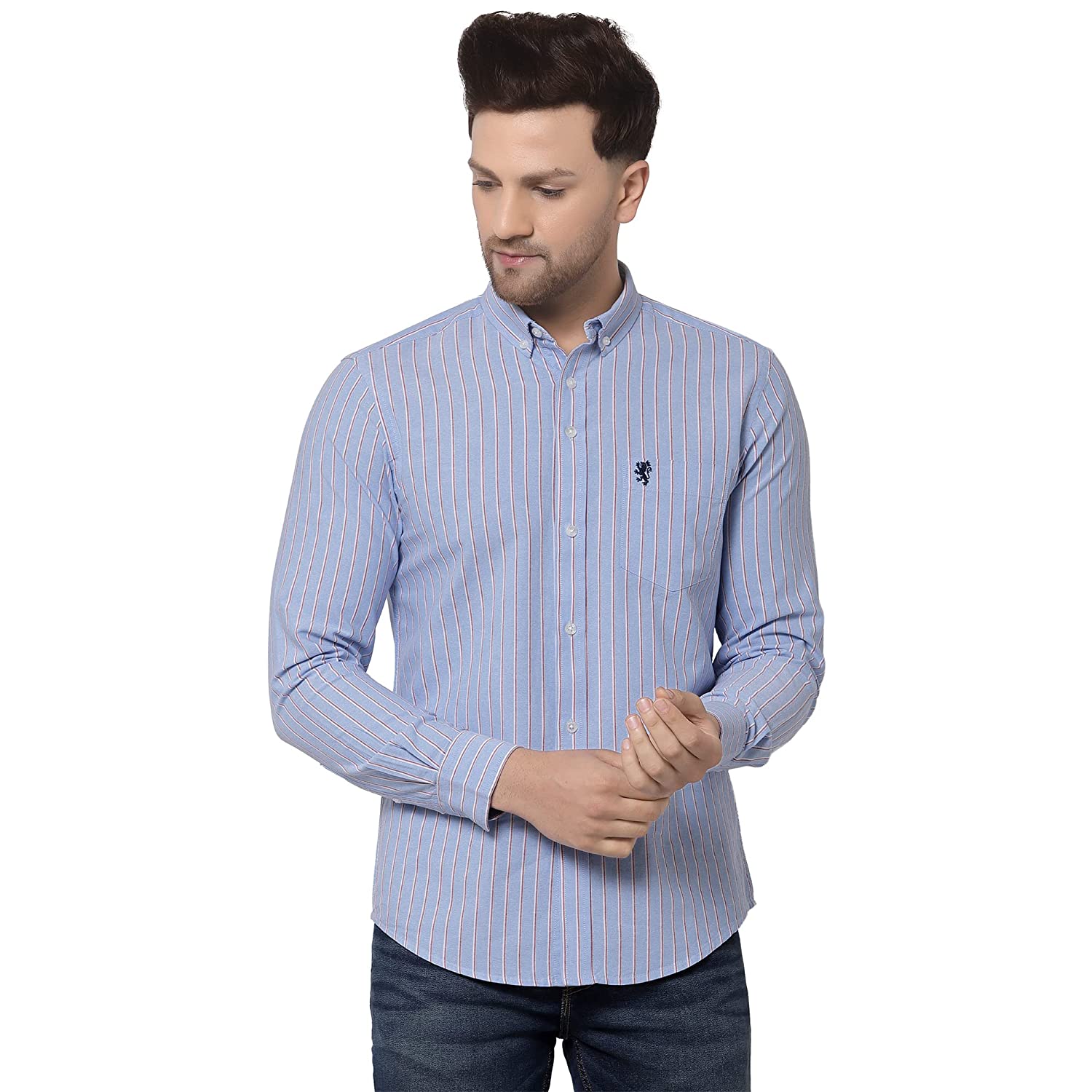 Men Sky Blue Striped Shirt - Image 2